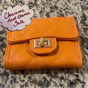Women’s Orange Quilted Tri-Fold Wallet Faux Leather Soft New Unsed